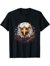 Sea Eagle US Flag Patriotic 4th Of July With Bald Eagle T-Shirt 180G 100% Cotton Printed Round Neck Short-Sleeve T-Shirt, Gifts for Men Dad Husband Grandpa, S-XXXL, Black