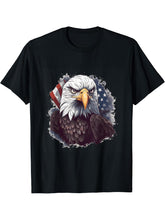 Sea Eagle US Flag Patriotic 4th Of July With Bald Eagle T-Shirt 180G 100% Cotton Printed Round Neck Short-Sleeve T-Shirt, Gifts for Men Dad Husband Grandpa, S-XXXL, Black
