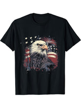 Sea Eagle US Flag Patriotic 4th Of July With Bald Eagle T-Shirt 180G 100% Cotton Printed Round Neck Short-Sleeve T-Shirt, Gifts for Men Dad Husband Grandpa, S-XXXL, Black