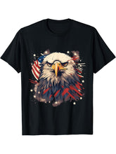 Sea Eagle US Flag Patriotic 4th Of July With Bald Eagle T-Shirt 180G 100% Cotton Printed Round Neck Short-Sleeve T-Shirt, Gifts for Men Dad Husband Grandpa, S-XXXL, Black