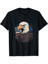 Sea Eagle US Flag Patriotic 4th Of July With Bald Eagle T-Shirt 180G 100% Cotton Printed Round Neck Short-Sleeve T-Shirt, Gifts for Men Dad Husband Grandpa, S-XXXL, Black