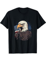 Sea Eagle US Flag Patriotic 4th Of July With Bald Eagle T-Shirt 180G 100% Cotton Printed Round Neck Short-Sleeve T-Shirt, Gifts for Men Dad Husband Grandpa, S-XXXL, Black