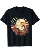 Sea Eagle US Flag Patriotic 4th Of July With Bald Eagle T-Shirt 180G 100% Cotton Printed Round Neck Short-Sleeve T-Shirt, Gifts for Men Dad Husband Grandpa, S-XXXL, Black