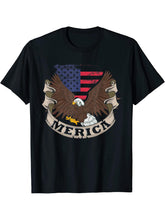 Merica US Flag Liberty 4th Of July Proud American Bald Eagle T-Shirt 180G 100% Cotton Printed Round Neck Short-Sleeve T-Shirt, Gifts for Men Dad Husband Grandpa, S-XXXL, Black
