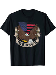 Merica US Flag Liberty 4th Of July Proud American Bald Eagle T-Shirt 180G 100% Cotton Printed Round Neck Short-Sleeve T-Shirt, Gifts for Men Dad Husband Grandpa, S-XXXL, Black