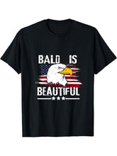 Bald Is Beautiful 4th of July Independence Day Bald Eagle T-Shirt 180G 100% Cotton Printed Round Neck Short-Sleeve T-Shirt, Gifts for Men Dad Husband Grandpa, S-XXXL, Black