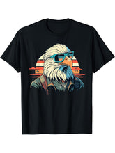 Vintage Eagle with Sunglasses - Retro American Bald Eagle T-Shirt 180G 100% Cotton Printed Round Neck Short-Sleeve T-Shirt, Gifts for Men Dad Husband Grandpa, S-XXXL, Black