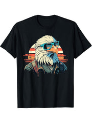 Vintage Eagle with Sunglasses - Retro American Bald Eagle T-Shirt 180G 100% Cotton Printed Round Neck Short-Sleeve T-Shirt, Gifts for Men Dad Husband Grandpa, S-XXXL, Black