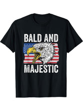 Bald and Majestic 4th of July Independence Day Bald Eagle T-Shirt 180G 100% Cotton Printed Round Neck Short-Sleeve T-Shirt, Gifts for Men Dad Husband Grandpa, S-XXXL, Black