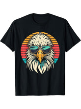 Vintage Eagle with Sunglasses - Retro American Bald Eagle T-Shirt 180G 100% Cotton Printed Round Neck Short-Sleeve T-Shirt, Gifts for Men Dad Husband Grandpa, S-XXXL, Black