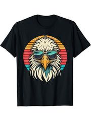 Vintage Eagle with Sunglasses - Retro American Bald Eagle T-Shirt 180G 100% Cotton Printed Round Neck Short-Sleeve T-Shirt, Gifts for Men Dad Husband Grandpa, S-XXXL, Black