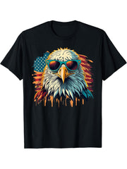 Vintage Eagle with Sunglasses - Retro American Bald Eagle T-Shirt 180G 100% Cotton Printed Round Neck Short-Sleeve T-Shirt, Gifts for Men Dad Husband Grandpa, S-XXXL, Black