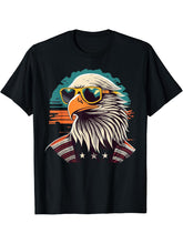 Vintage Eagle with Sunglasses - Retro American Bald Eagle T-Shirt 180G 100% Cotton Printed Round Neck Short-Sleeve T-Shirt, Gifts for Men Dad Husband Grandpa, S-XXXL, Black