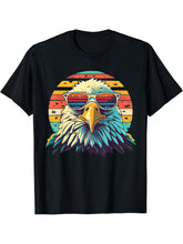 Vintage Eagle with Sunglasses - Retro American Bald Eagle T-Shirt 180G 100% Cotton Printed Round Neck Short-Sleeve T-Shirt, Gifts for Men Dad Husband Grandpa, S-XXXL, Black
