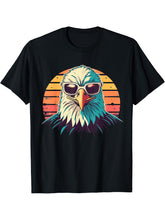 Vintage Eagle with Sunglasses - Retro American Bald Eagle T-Shirt 180G 100% Cotton Printed Round Neck Short-Sleeve T-Shirt, Gifts for Men Dad Husband Grandpa, S-XXXL, Black