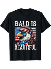 Bald Is Beautiful 4th of July Independence Day Bald Eagle T-Shirt 180G 100% Cotton Printed Round Neck Short-Sleeve T-Shirt, Gifts for Men Dad Husband Grandpa, S-XXXL, Black