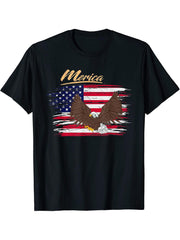 Merica Patriotic USA Flag Liberty American Bald Eagle T-Shirt 180G 100% Cotton Printed Round Neck Short-Sleeve T-Shirt, Gifts for Men Dad Husband Grandpa, S-XXXL, Black
