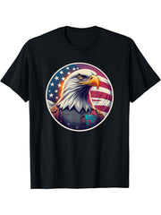 American Patriot Freedom Bald Eagle USA Flag T-Shirt 180G 100% Cotton Printed Round Neck Short-Sleeve T-Shirt, Gifts for Men Dad Husband Grandpa, S-XXXL, Black