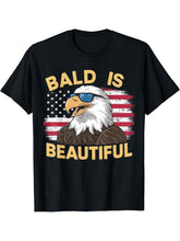 Bald Is Beautiful Cool Bald Eagle Dark Glasses 4th Of July T-Shirt 180G 100% Cotton Printed Round Neck Short-Sleeve T-Shirt, Gifts for Men Dad Husband Grandpa, S-XXXL, Black
