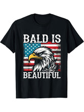 Bald Is Beautiful 4th of July Independence Day Bald Eagle T-Shirt 180G 100% Cotton Printed Round Neck Short-Sleeve T-Shirt, Gifts for Men Dad Husband Grandpa, S-XXXL, Black