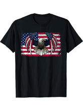 Bald Eagle 4th of July Patriotic American Flag Country T-Shirt 180G 100% Cotton Printed Round Neck Short-Sleeve T-Shirt, Gifts for Men Dad Husband Grandpa, S-XXXL, Black