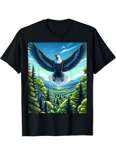 Majestic Bald Eagle Over Forest T-Shirt 180G 100% Cotton Printed Round Neck Short-Sleeve T-Shirt, Gifts for Men Dad Husband Grandpa, S-XXXL, Black