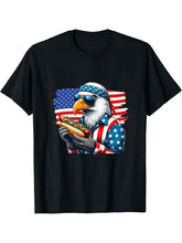 Funny Hotdog American Flag 4th Of July Patriotic Bald-Eagle T-Shirt 180G 100% Cotton Printed Round Neck Short-Sleeve T-Shirt, Gifts for Men Dad Husband Grandpa, S-XXXL, Black