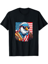 Funny Hotdog American Flag 4th Of July Patriotic Bald-Eagle T-Shirt 180G 100% Cotton Printed Round Neck Short-Sleeve T-Shirt, Gifts for Men Dad Husband Grandpa, S-XXXL, Black