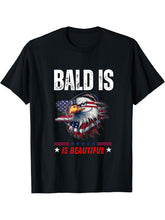 Bald Is Beautiful 4th of July Independence Day Bald Eagle T-Shirt 180G 100% Cotton Printed Round Neck Short-Sleeve T-Shirt, Gifts for Men Dad Husband Grandpa, S-XXXL, Black