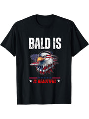 Bald Is Beautiful 4th of July Independence Day Bald Eagle T-Shirt 180G 100% Cotton Printed Round Neck Short-Sleeve T-Shirt, Gifts for Men Dad Husband Grandpa, S-XXXL, Black