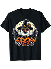 Funny Bald Eagle Witch Hat Halloween Pumpkin T-Shirt 180G 100% Cotton Printed Round Neck Short-Sleeve T-Shirt, Gifts for Men Dad Husband Grandpa, S-XXXL, Black