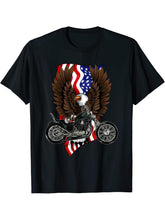 4th of July Bald Eagle USA American Flag Patriotic Biker T-Shirt 180G 100% Cotton Printed Round Neck Short-Sleeve T-Shirt, Gifts for Men Dad Husband Grandpa, S-XXXL, Black
