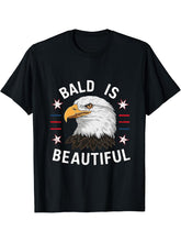 Bald Is Beautiful 4th of July Independence Day Bald Eagle T-Shirt 180G 100% Cotton Printed Round Neck Short-Sleeve T-Shirt, Gifts for Men Dad Husband Grandpa, S-XXXL, Black