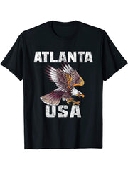 Retro Distressed Atlanta Georgia USA Bald Eagle Gift T-Shirt 180G 100% Cotton Printed Round Neck Short-Sleeve T-Shirt, Gifts for Men Dad Husband Grandpa, S-XXXL, Black