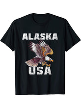 Retro Distressed Alaska USA Bald Eagle Gift T-Shirt 180G 100% Cotton Printed Round Neck Short-Sleeve T-Shirt, Gifts for Men Dad Husband Grandpa, S-XXXL, Black