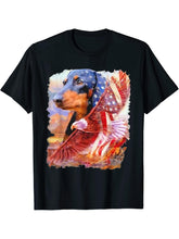 Dachshund Bald Eagle and American Flag T-Shirt 180G 100% Cotton Printed Round Neck Short-Sleeve T-Shirt, Gifts for Men Dad Husband Grandpa, S-XXXL, Black
