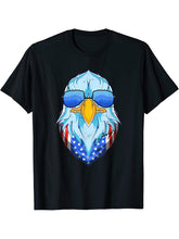 Patriotic US Flag 4th Of July Cool Sunglasses Bald Eagle T-Shirt 180G 100% Cotton Printed Round Neck Short-Sleeve T-Shirt, Gifts for Men Dad Husband Grandpa, S-XXXL, Black