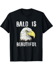 Bald Is Beautiful 4th of July Independence Day Bald Eagle T-Shirt 180G 100% Cotton Printed Round Neck Short-Sleeve T-Shirt, Gifts for Men Dad Husband Grandpa, S-XXXL, Black