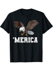 Bald Eagle Shirt Men Women USA Flag Merica 4th of July T-Shirt 180G 100% Cotton Printed Round Neck Short-Sleeve T-Shirt, Gifts for Men Dad Husband Grandpa, S-XXXL, Black