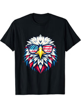 American Flag Patriotic 4th of July Bald Eagle Geometric T-Shirt 180G 100% Cotton Printed Round Neck Short-Sleeve T-Shirt, Gifts for Men Dad Husband Grandpa, S-XXXL, Black