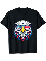 American Flag Patriotic 4th of July Bald Eagle Geometric T-Shirt 180G 100% Cotton Printed Round Neck Short-Sleeve T-Shirt, Gifts for Men Dad Husband Grandpa, S-XXXL, Black