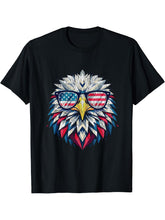 American Flag Patriotic 4th of July Bald Eagle Geometric T-Shirt 180G 100% Cotton Printed Round Neck Short-Sleeve T-Shirt, Gifts for Men Dad Husband Grandpa, S-XXXL, Black