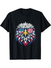 American Flag Patriotic 4th of July Bald Eagle Geometric T-Shirt 180G 100% Cotton Printed Round Neck Short-Sleeve T-Shirt, Gifts for Men Dad Husband Grandpa, S-XXXL, Black