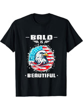 Bald Is Beautiful 4th of July Independence Day Bald Eagle T-Shirt 180G 100% Cotton Printed Round Neck Short-Sleeve T-Shirt, Gifts for Men Dad Husband Grandpa, S-XXXL, Black