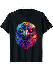 Eagle Pop Art Rainbow Colors Falconer Hunter Bald Eagle T-Shirt 180G 100% Cotton Printed Round Neck Short-Sleeve T-Shirt, Gifts for Men Dad Husband Grandpa, S-XXXL, Black
