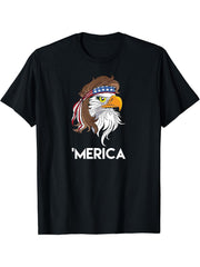 Merica Bald Eagle Mullet T Shirt 180G 100% Cotton Printed Round Neck Short-Sleeve T-Shirt, Gifts for Men Dad Husband Grandpa, S-XXXL, Black