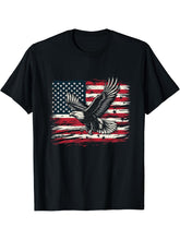 Bald Eagle USA Flag American 4th of July T-Shirt 180G 100% Cotton Printed Round Neck Short-Sleeve T-Shirt, Gifts for Men Dad Husband Grandpa, S-XXXL, Black