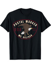Vintage Proud Postal Worker Support Bald Eagle Emblem USA T-Shirt 180G 100% Cotton Printed Round Neck Short-Sleeve T-Shirt, Gifts for Men Dad Husband Grandpa, S-XXXL, Black