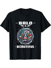 Bald Is Beautiful 4th of July Independence Day Bald Eagle T-Shirt 180G 100% Cotton Printed Round Neck Short-Sleeve T-Shirt, Gifts for Men Dad Husband Grandpa, S-XXXL, Black