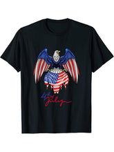 Bald Eagle with American Flag - Patriotic USA 4th of July T-Shirt 180G 100% Cotton Printed Round Neck Short-Sleeve T-Shirt, Gifts for Men Dad Husband Grandpa, S-XXXL, Black